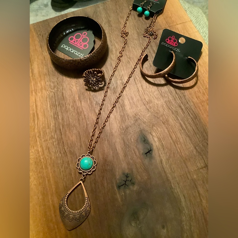 5 piece Copper and Turquoise Jewelry Set.